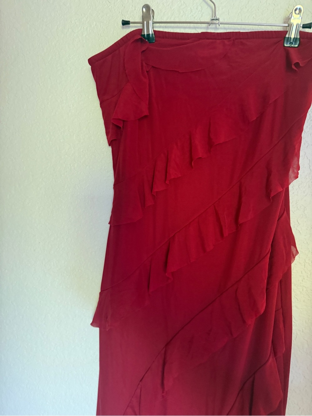Red Ruffled Strapless Women's Dress - Picture 2 of 5